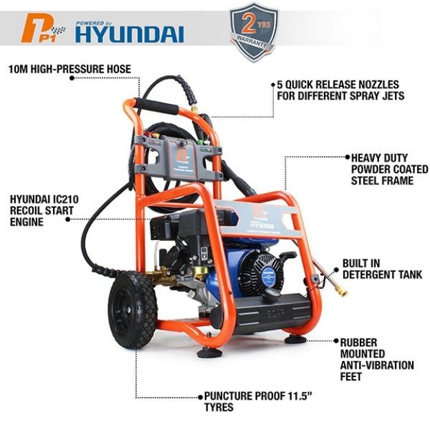Picture of Hyundai Petrol Pressure Washer
212cc Engine 3200 PSI 220 Bar
Flow 11L/Min 2 Year Warranty-HY-P3200PWT